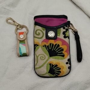 Spartina 449 Black and Green Floral Pouch And Key Chain